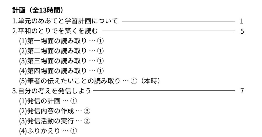 指導案「単元計画」の書き方（簡易ver）